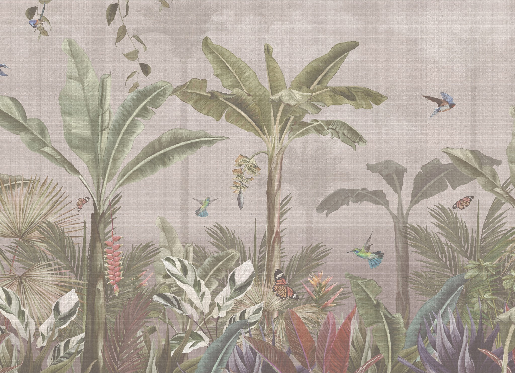 Hummingbird house textured linen wallpaper – LH Lifestyle